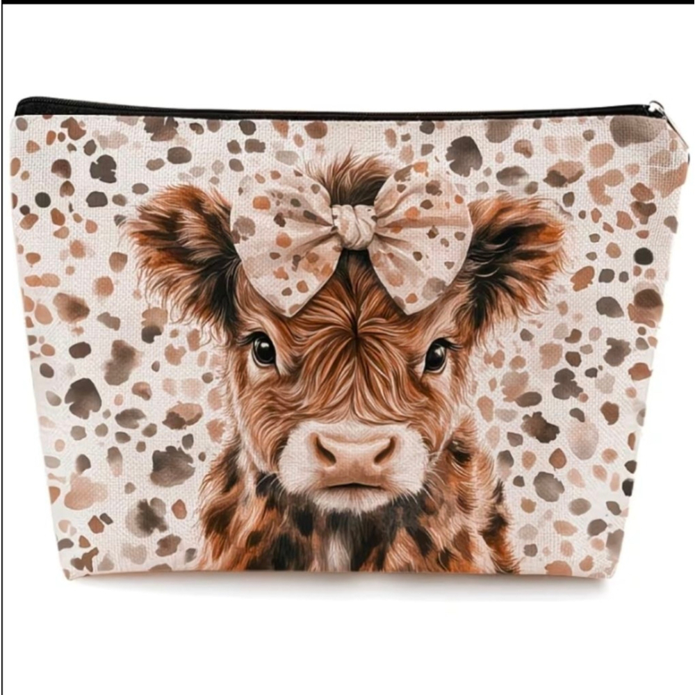 Women's Highland Cow Cosmetic Bag One Size Brown Beige